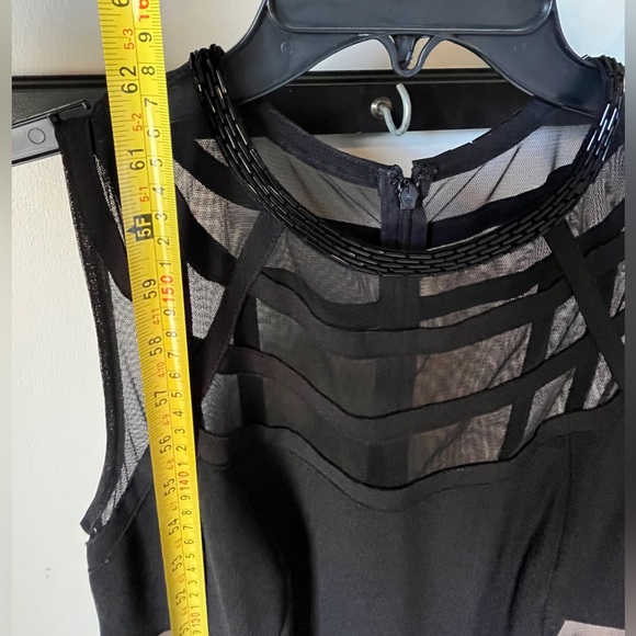 JS Collections Black Illusion Striped Evening Gown | Size 4 | Beaded Neckline - Picture 11 of 13